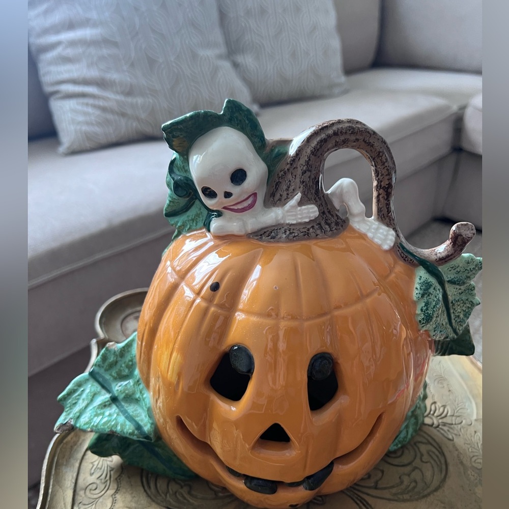 Ceramic ghost Pumpkin Jack O Lantern Hand Painted Halloween Decor